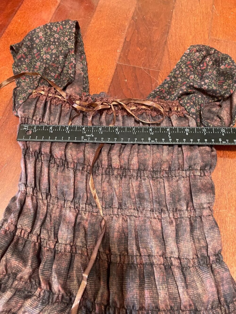 Smocked Floral Mini Dress Small Cottagecore Coquette Puff Sleeve - Picture 7 of 8